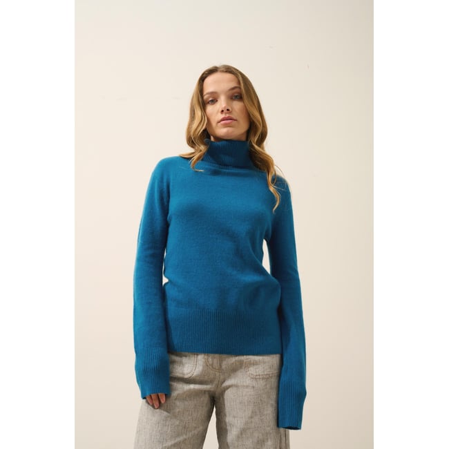 Pull Col Roulé Paon Lexie bleu vert <span itemprop=