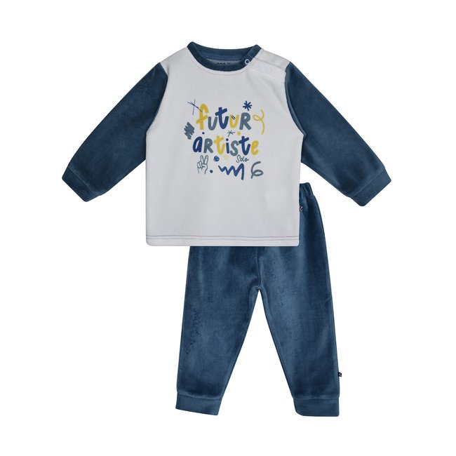 Pyjama 2 pieces leno velours rase enfant bleu <span itemprop=