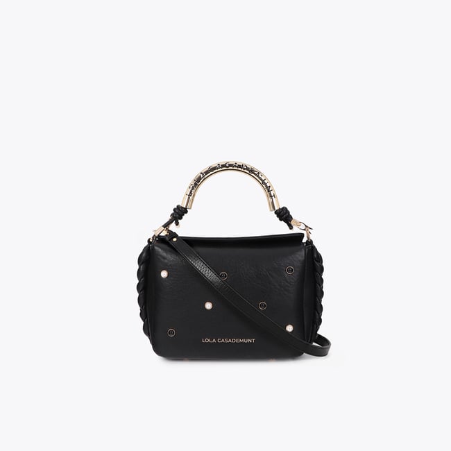 Sac à bandoulière à logo métallique tressé avec perles noir <span itemprop=