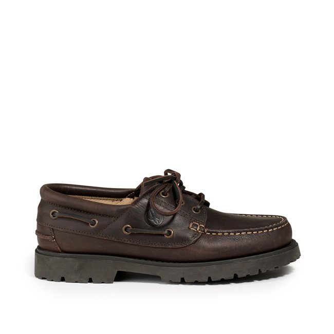 Chaussures bateau en cuir TARMAC marron foncé <span itemprop=