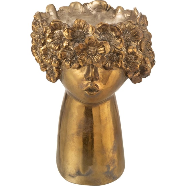 Cache-pot visage fleuri en résine Couleur doré <span itemprop=