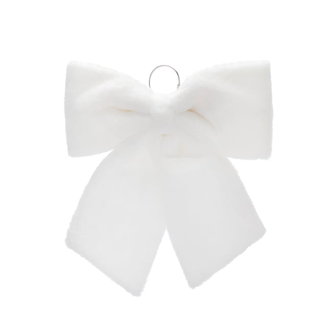 44cm Nordic Lights Decorative White Faux Fur Fabric Bow, white, SO'HOME