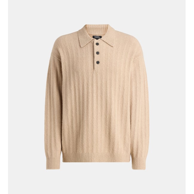Pull polo droit tolorib maille mousse fantaisie beige doré <span itemprop=