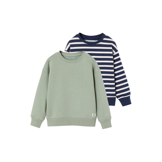 Lot de 2 sweats col rond vert sauge <span itemprop=