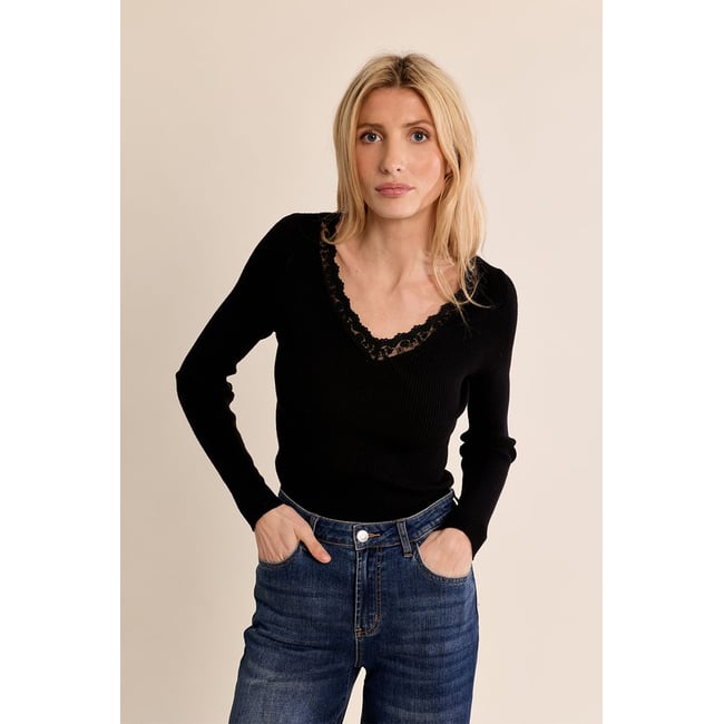 Top manches longues, col V en dentelle - MOLLY BRACKEN