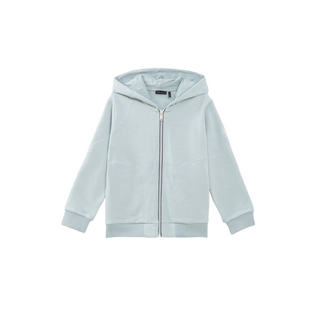 Cardigan à capuche zip bicolore vert clair <span itemprop=