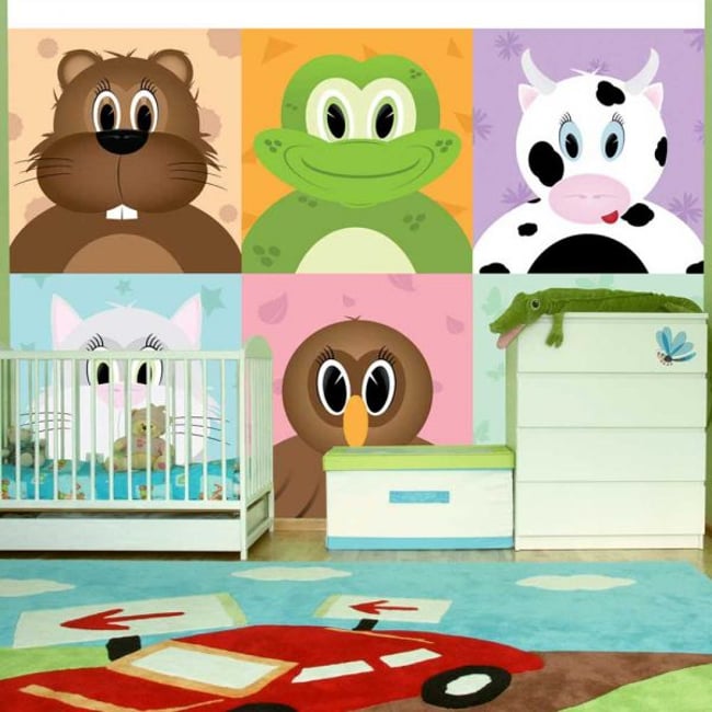 Papier peint intissé panoramique Pour enfants Cheerful animals Couleur multicouleur <span itemprop=