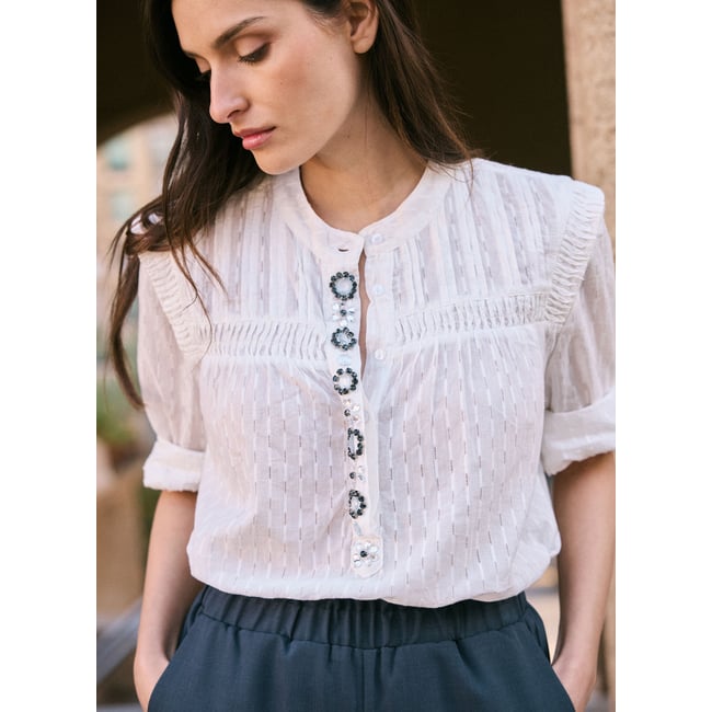 BLOUSE BIJOUX ET EPAULETTES SERENY blanc uni <span itemprop=