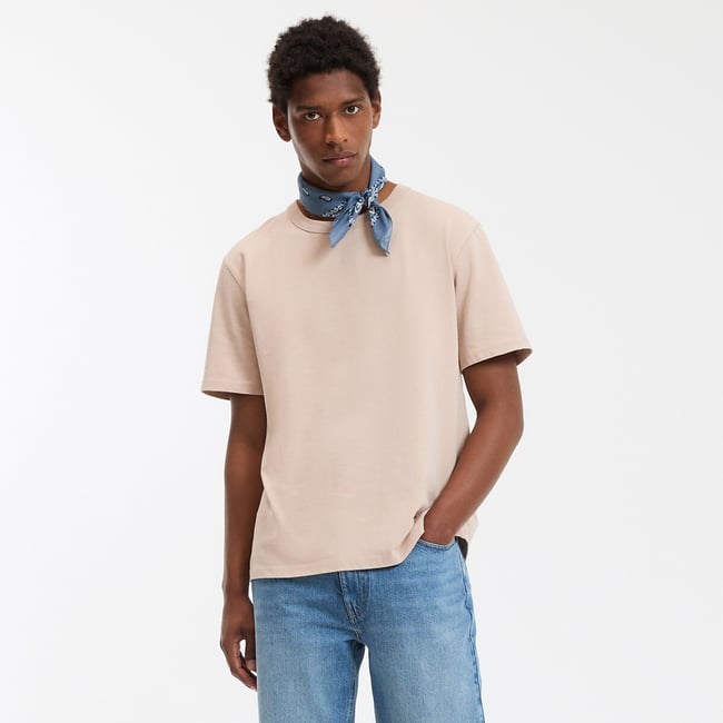 T-shirt col rond en jersey de coton  beige clair <span itemprop=
