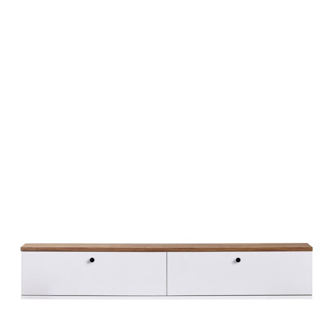 Meuble tv suspendu 2 portes plateau bois foncé L140cm- YARA Couleur blanc <span itemprop=
