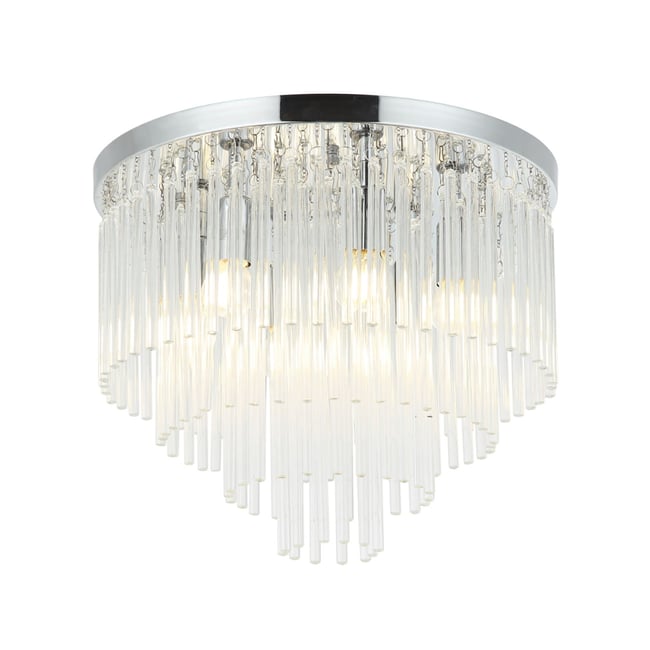 Plafonnier à pampilles de verre - SANDRILLA Couleur transparent et chromé <span itemprop=