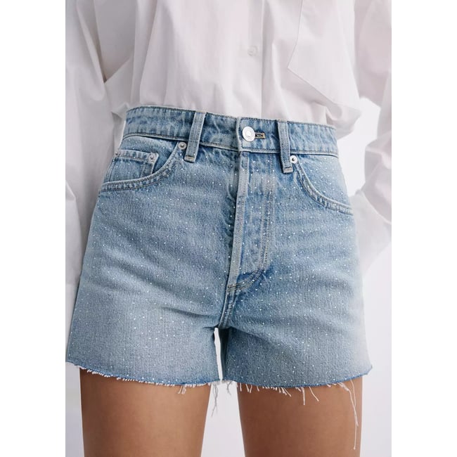 Short en jean strass bleu moyen <span itemprop=