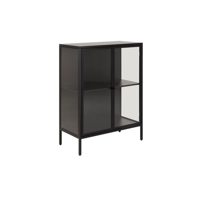 Vitrine basse scandinave en métal noir 2 portes vitrées - HARLOW Couleur noir <span itemprop=