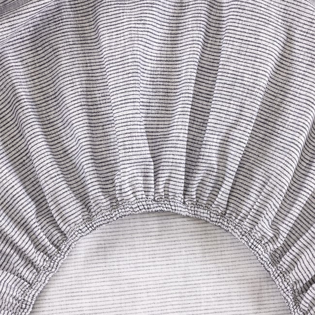 Drap housse en percale de coton gris, HEURE BLEUE a motif <span itemprop=
