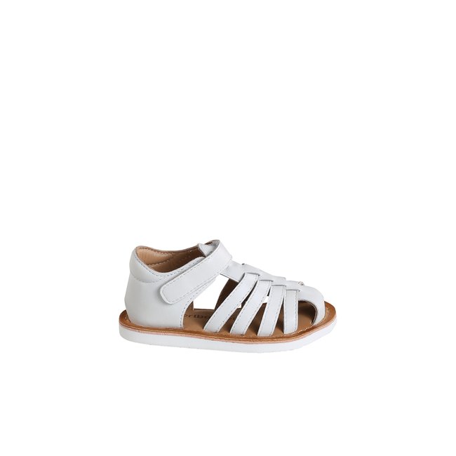 Sandales scratchées cuir bébé bout fermé blanc <span itemprop=