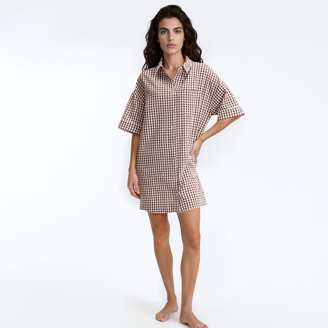 Camisón mil rayas, cuadros vichy de tejido teñido, Signature AIMÉE - LA REDOUTE COLLECTIONS