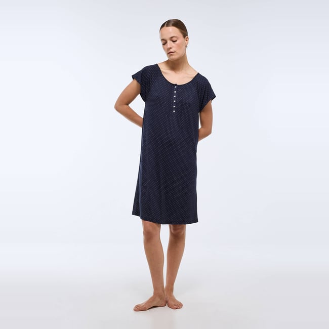 Chemise de nuit manches courtes en viscose, Ecovero marine <span itemprop=