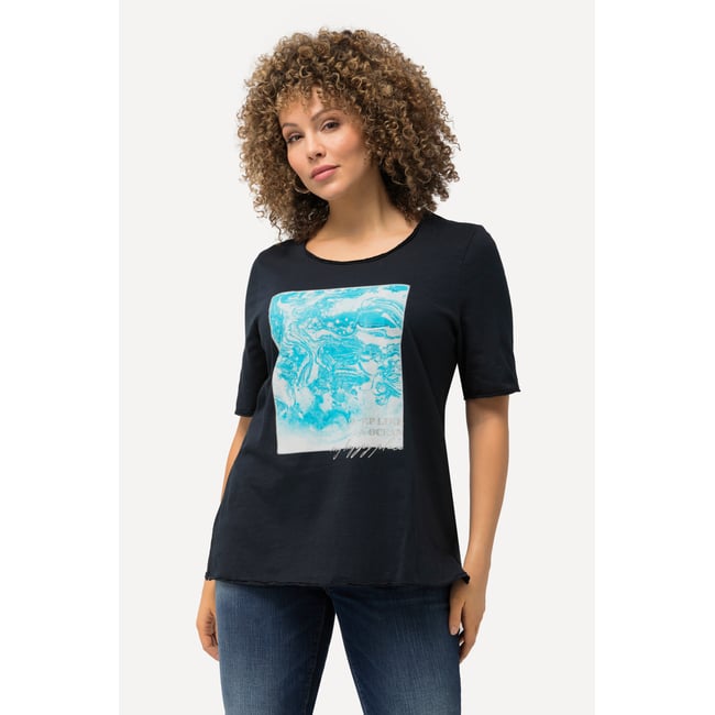 T-shirt à bord roulé marine <span itemprop=