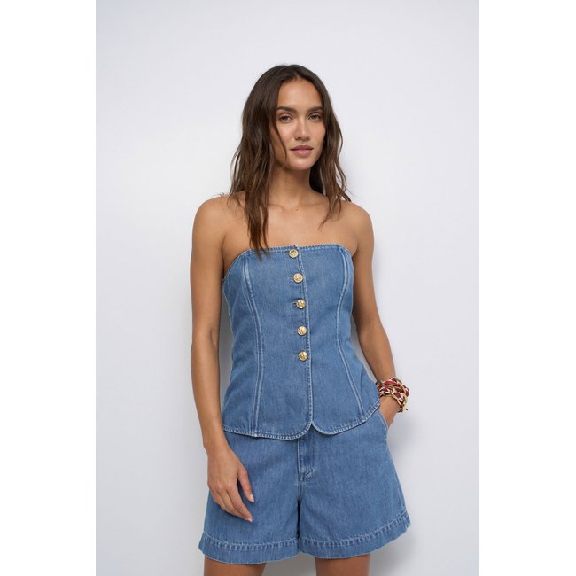 TOP BANDEAU EN LIGHTDENIM bleu turquoise <span itemprop=