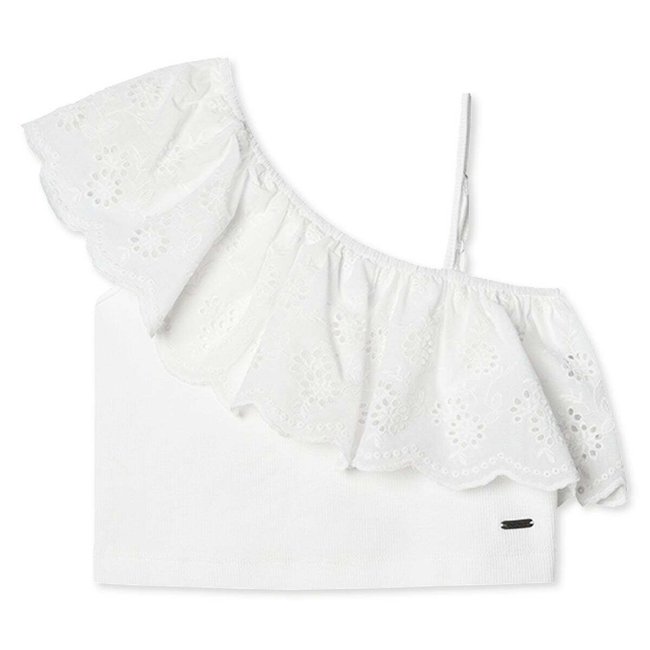 T-Shirt Asymétrique À Volants Brodés - PEPE JEANS