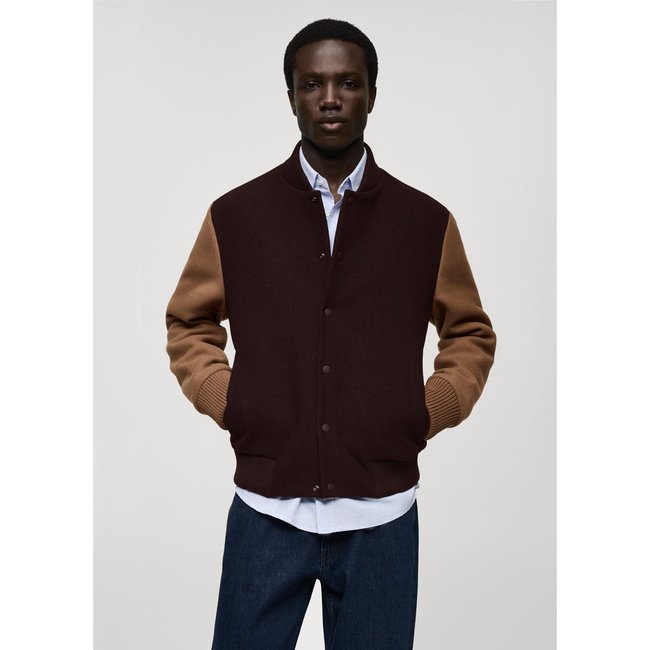 Blouson bomber bicolore grenat <span itemprop=