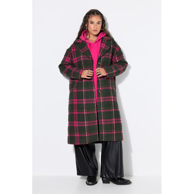 Manteau à carreaux, coupe oversize olive foncé <span itemprop=
