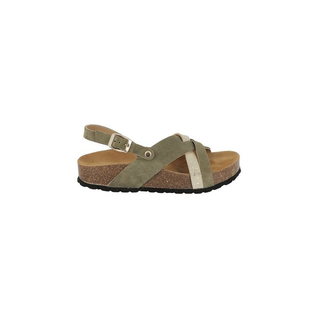 Sandales en cuir Kelonia vert kaki/doré <span itemprop=