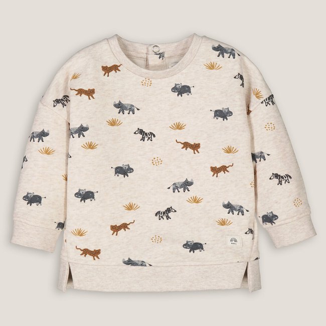 Sweat en molleton, pressionné dos, motif animalier beige chiné <span itemprop=