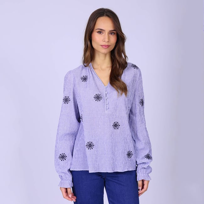 Chemise seersucker Gretel bleu marine <span itemprop=