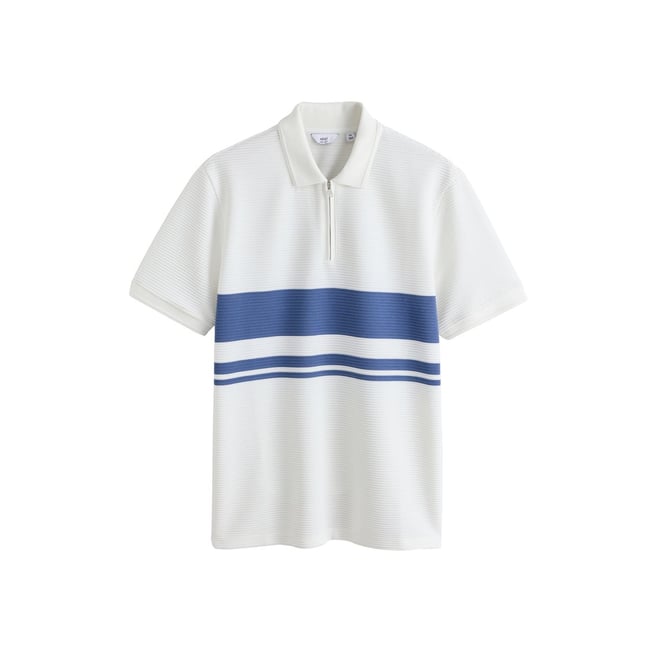 Polo style ottoman à rayures côtelées blanc <span itemprop=