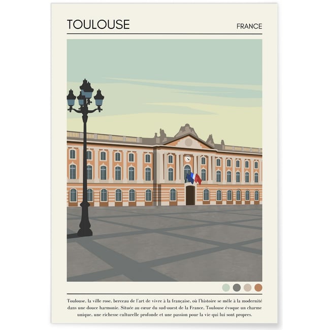 Affiche ville Toulouse Vintage Couleur blanc <span itemprop=