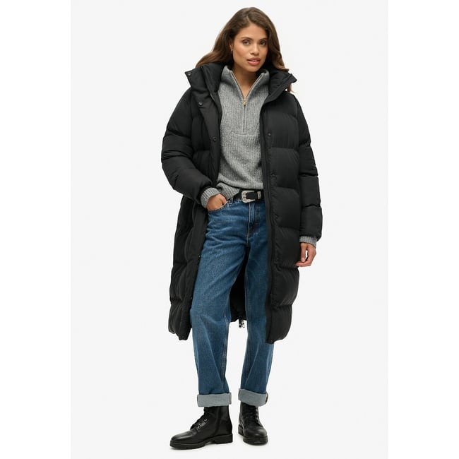 Doudoune longue à capuche Longline Puffer noir <span itemprop=