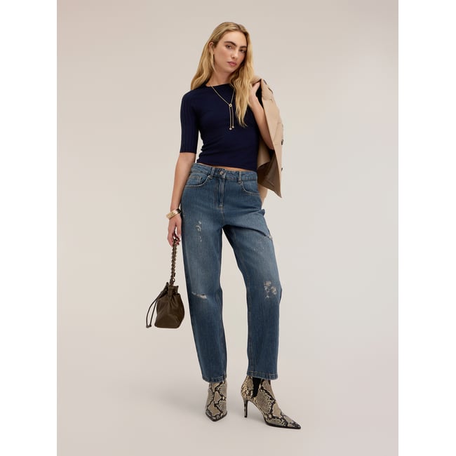 Jean boyfriend avec déchirures bleu <span itemprop=