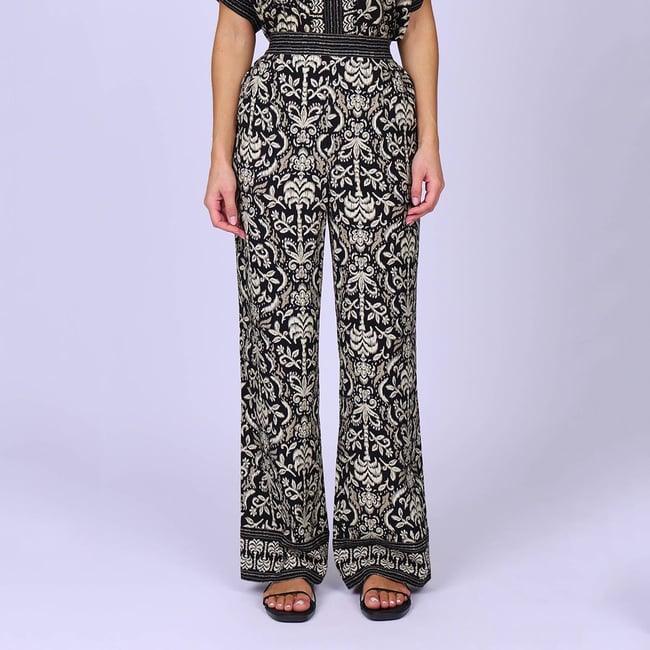 Pantalon imprimé palmiers noir <span itemprop=
