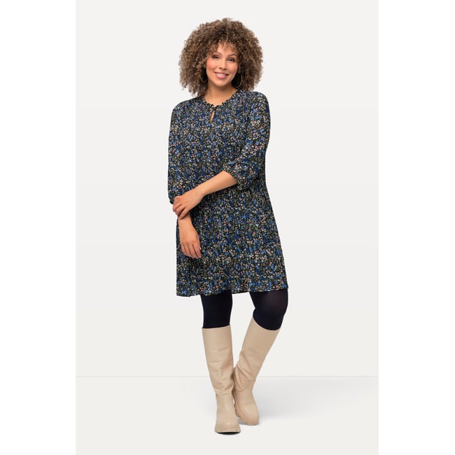 Robe courte plissée avec manches marine <span itemprop=