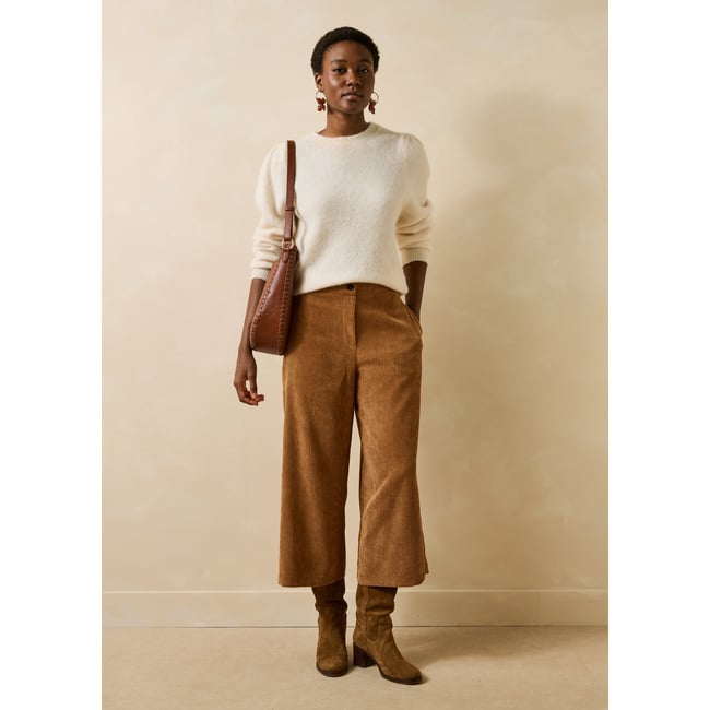 Pantalon cropped en velours côtelé cognac <span itemprop=