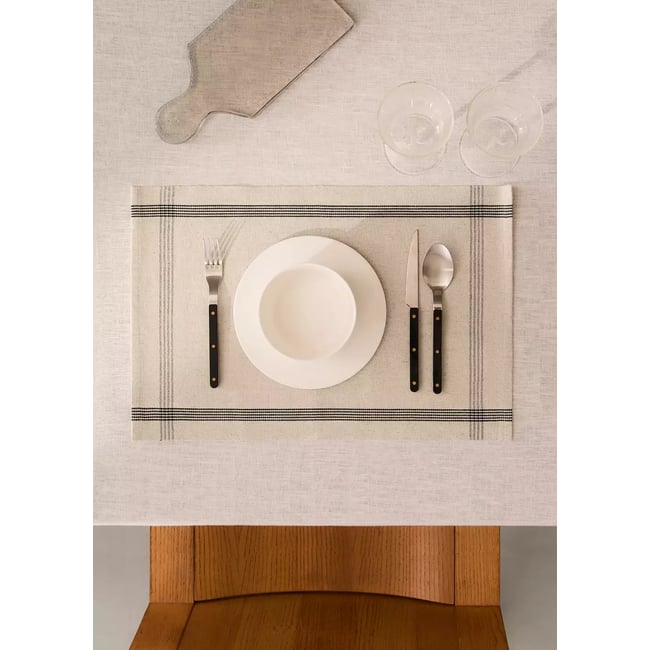 Set de table en coton à rayures Couleur écru <span itemprop=