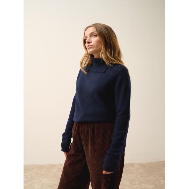 Pull Col Roulé Boutonné Navy Dundee bleu foncé <span itemprop=