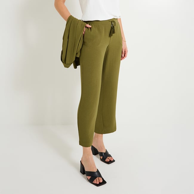 Pantalon large fluide vert kaki <span itemprop=