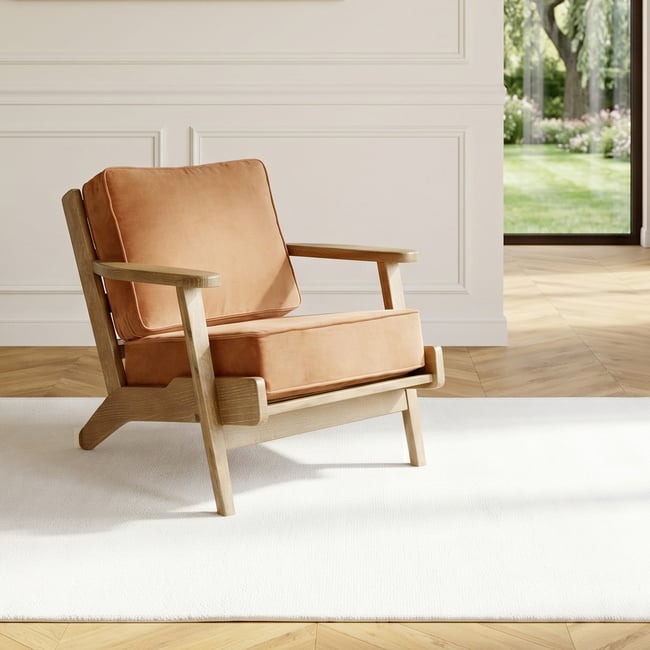 Fauteuil vintage lounge en velours ALESIA Couleur caramel <span itemprop=