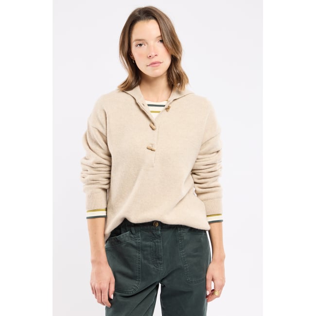 Pull col vareuse - laine irish cream <span itemprop=