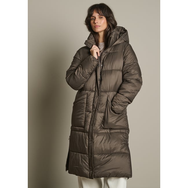 Doudoune longue à capuche taupe <span itemprop=