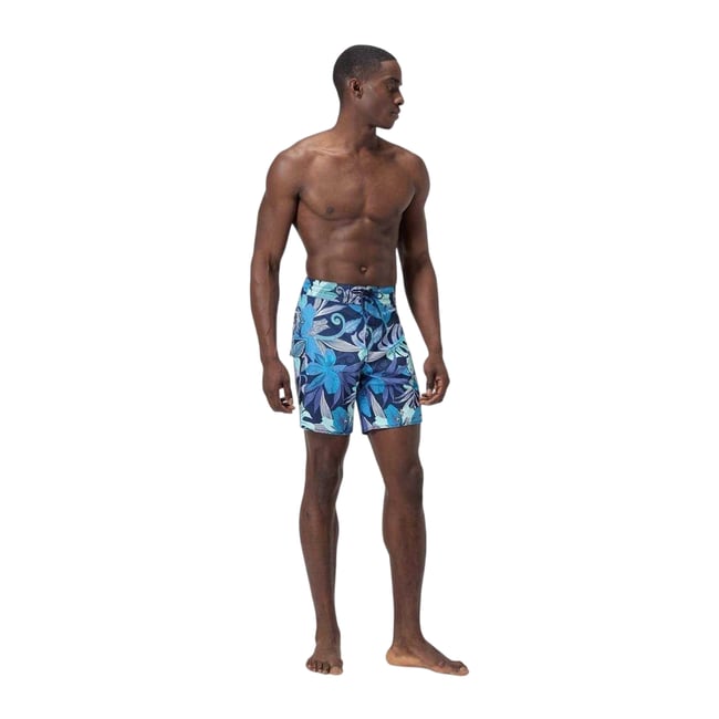 Boardshort à taille élastiquée motif/style floral bleu <span itemprop=