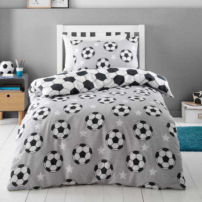 Brushed Football Stars Duvet Cover and Pillowcase Set, grey, CATHERINE LANSFIELD