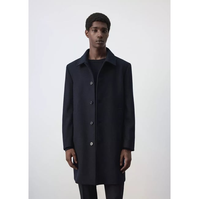 Manteau en laine à col chemise bleu nuit <span itemprop=
