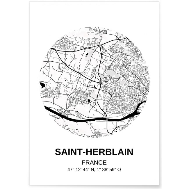 Affiche Carte Saint Herblain Couleur blanc <span itemprop=
