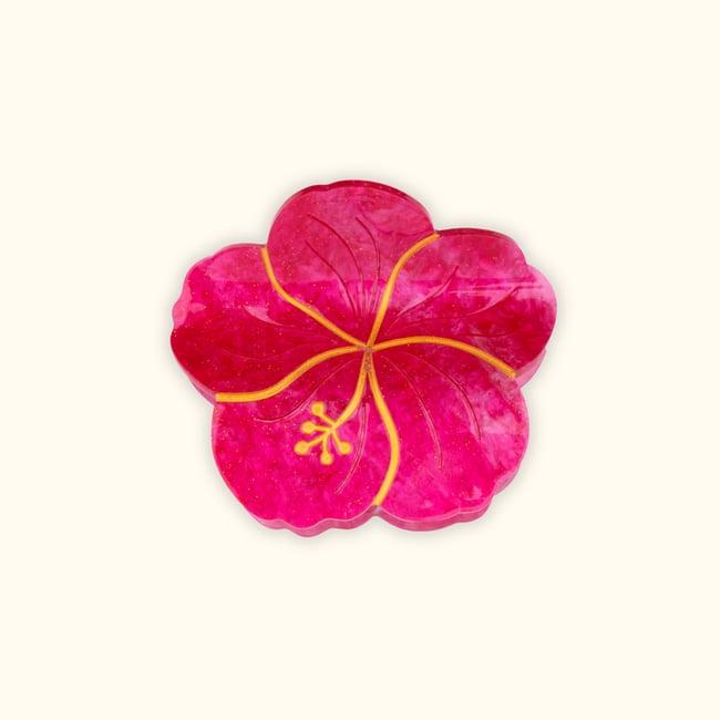 Pince à cheveux HIBISCUS rose à pailettes <span itemprop=