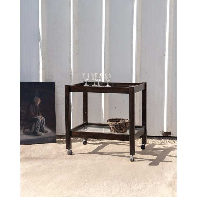 Desserte en bois et en verre Anouk N°363 - Bon état Couleur bois foncé <span itemprop=