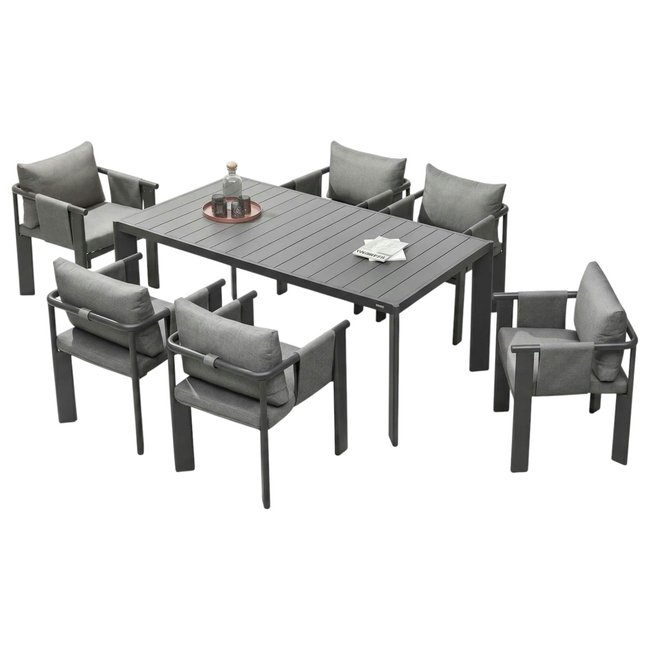 Table de jardin en aluminium + 6 fauteuils anthracite LIGO anthracite <span itemprop=