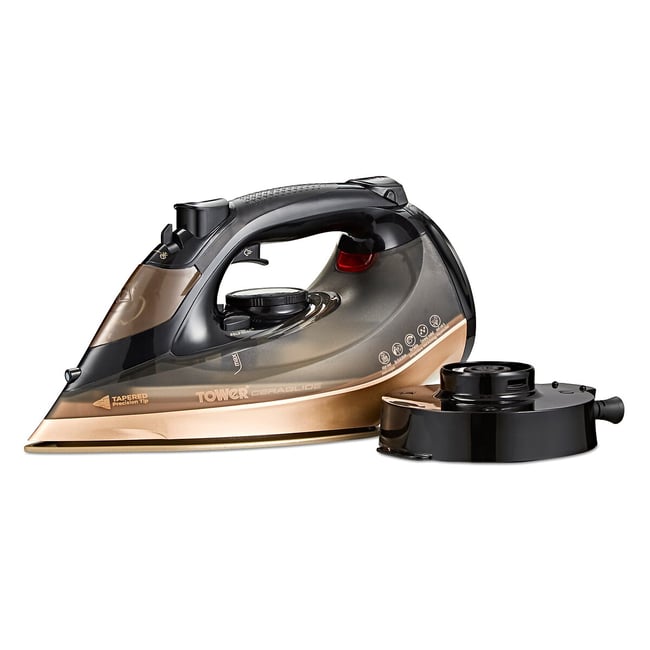 CeraGlide 360 Cord/Cordless Steam Iron with Rapid Heat-Up and Recharge - T22022, black/gold, TOWER